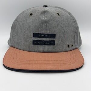Ourcaste Decker Mens Hat OSFM Grey Salmon Flat Brim Leather Strapback Cap A1002